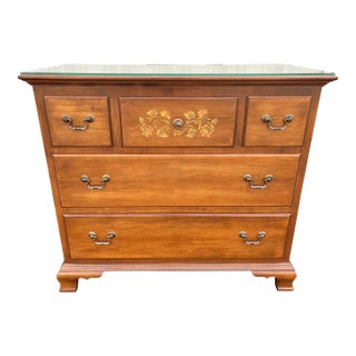 L. Hitchcock Stenciled Maple Bachelor’s Chest of Drawers With Protective Glass Top For Sale