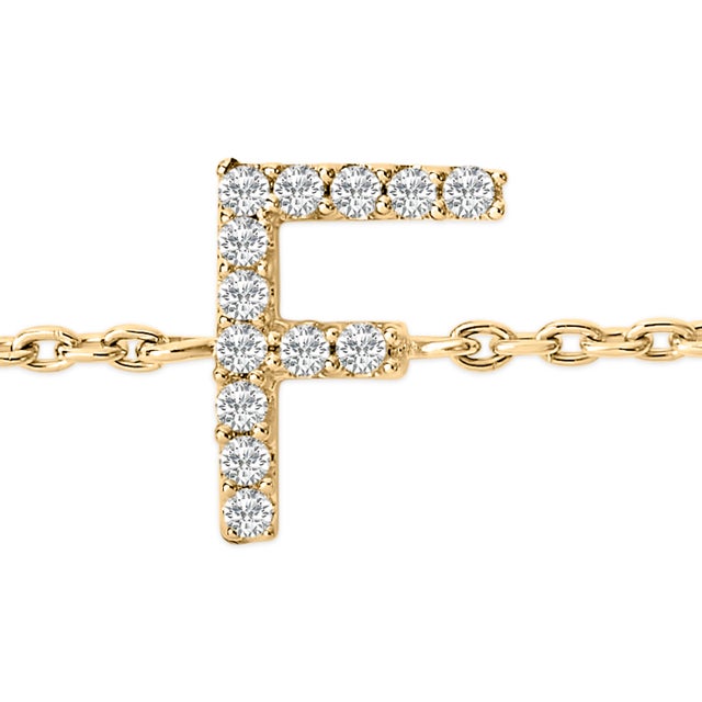 Contemporary 10K Yellow Gold Diamond Accent "F" Initial Charm and Link Bracelet For Sale - Image 3 of 6