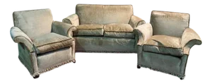Living Room Sofa and Napoleon Iii Velvet Armchairs, Set of 3