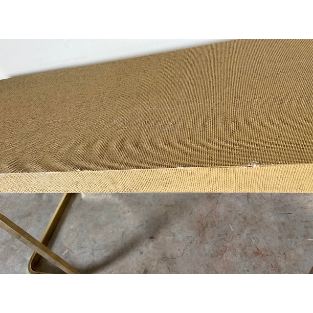 Postmodern Beige Grasscloth and Brass Legs Sofá Consolé Table Chairish