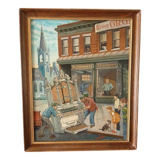 Delivering the Pipe Organ Oil on Canvas 1960s Original Illustration For Sale