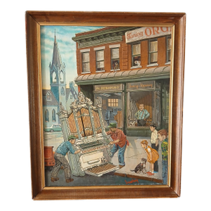 Delivering the Pipe Organ Oil on Canvas 1960s Original Illustration