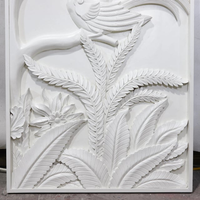 Pair of Modern White Relief Wall Panels With Bird and Grape Motifs For Sale - Image 4 of 16