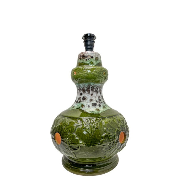 West German Green Fat Lava Ceramic Table Lamp, 1960s For Sale - Image 9 of 10