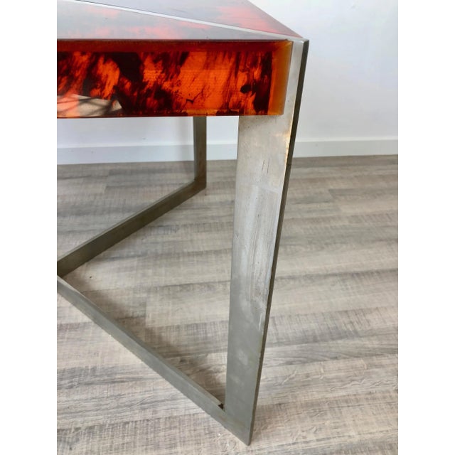 Tortoiseshell Acrylic & Steel Table, Italy, 1970s For Sale - Image 12 of 16