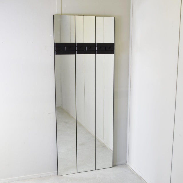 1980s Italian Mirror Coat Rack on Three-Panel Glass and Black Lacquered Wood, 1980s For Sale - Image 5 of 11