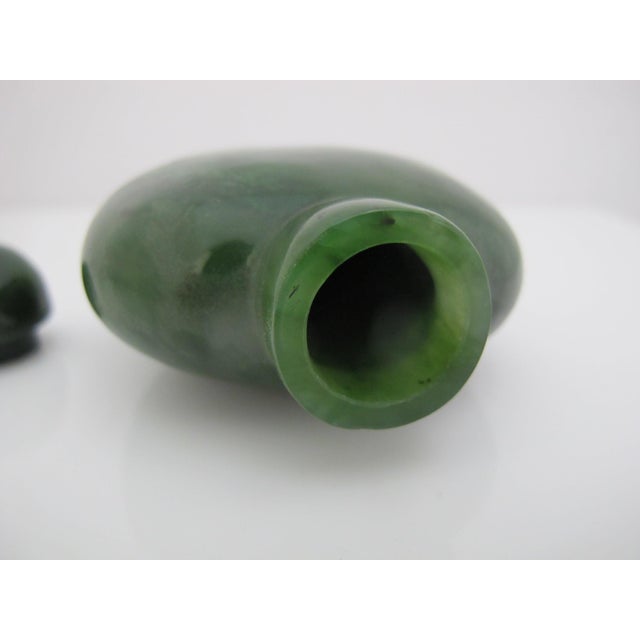 Gemstone Antique Chinese Spinach Green Jade Snuff Bottle For Sale - Image 7 of 9