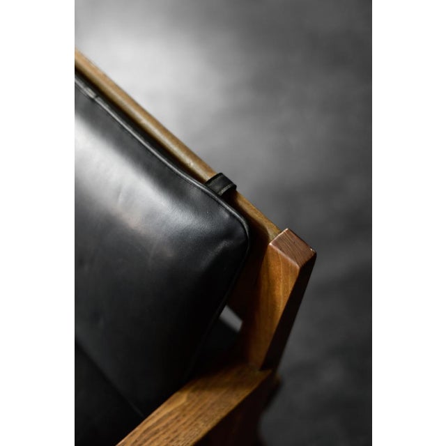 Mid-Century Modern German Oak and Black Leather Sofa, 1960s For Sale - Image 11 of 18