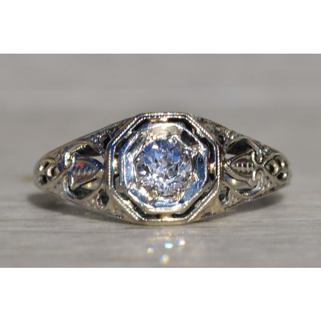 The Paconia: Ladies 18K White Gold Art Deco Diamond Engagement Ring For Sale - Image 10 of 11