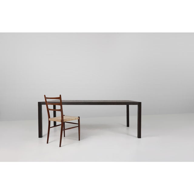 Belgium / 1980 / dinner table / oak / Mid-century / Vintage A large and extra width dinner table in oak in very dark brown...