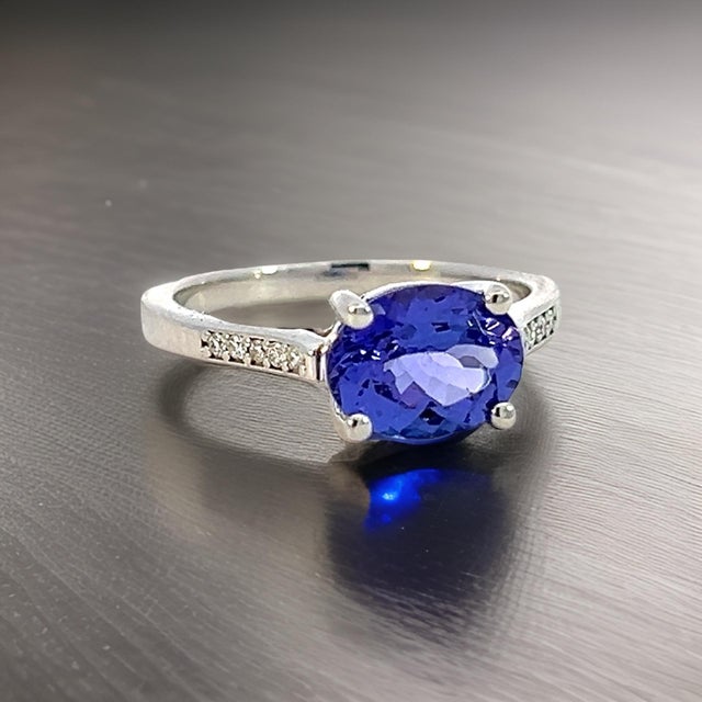 Metal Natural Tanzanite Diamond Ring 6.5 14k WG 2.05 TCW Certified For Sale - Image 7 of 12