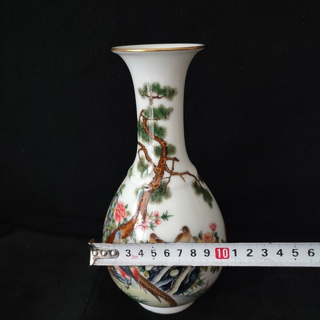 A Pair of Chinese Ceramic Vase,Yongzheng Marked Enameled Porcelain Yuhuchun Vase Hand Painted Flowers and Birds Pattern For Sale - Image 13 of 13