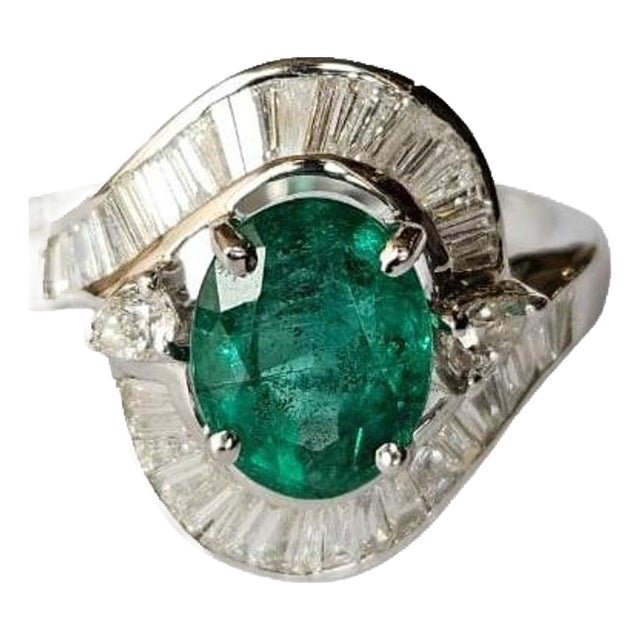 Set in 18k Gold, 2.14 Carats Natural Zambian Emerald & Diamonds Engagement Ring, Size 6 For Sale