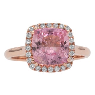 2.9cts Pink Tourmaline Ring With Natural Diamonds Halo: Solid 14k Rose Gold For Sale