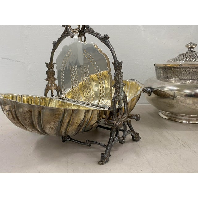 Metal Antique Silverplate Tableware Serving Pieces Collection - 4 Pieces For Sale - Image 7 of 13