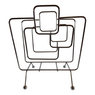 Very Rare and Unique, Chrome Geometric Magazine Rack For Sale