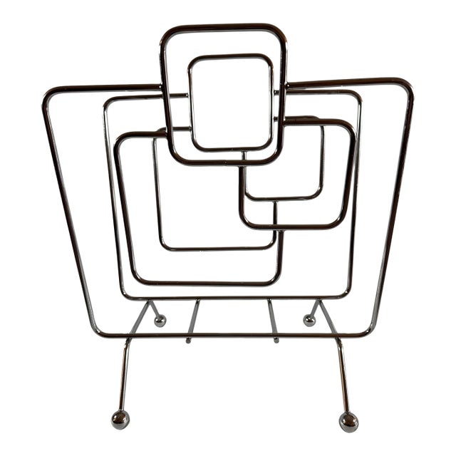 Very Rare and Unique, Chrome Geometric Magazine Rack For Sale