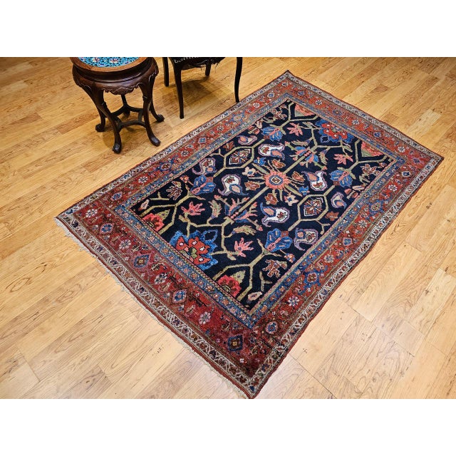 Antique Persian Mahal Sultanabad Rug, Hand-Knotted Wool, Geometric Pattern, 4x7, Navy & Red For Sale - Image 9 of 18