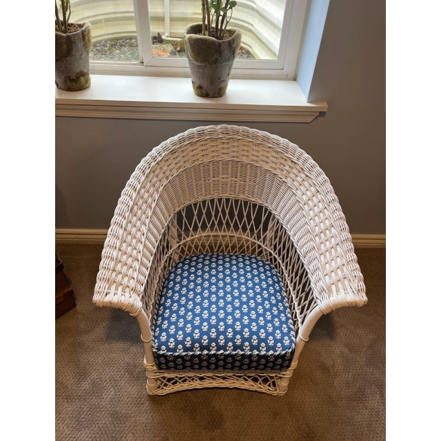 Early 20th Century Antique Wicker Chair W/New Cushion For Sale - Image 9 of 12
