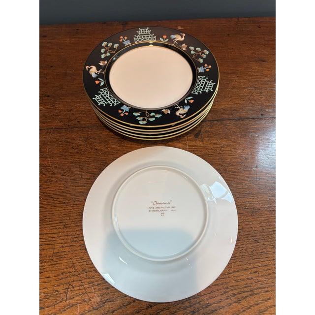 Chinoiserie 1970s Fitz and Floyd Chinoiserie Salad Plates, Flat Cups and Saucers - 17 pcs For Sale - Image 3 of 11