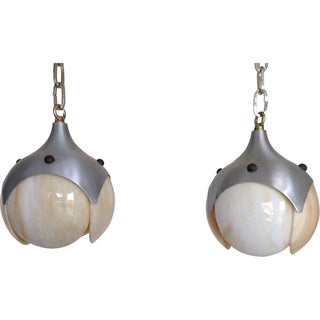 Art Glass Tulip Pendants - Pair For Sale