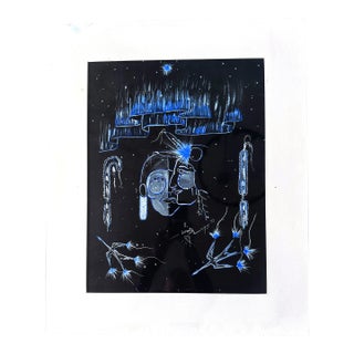 1970s Original Signed "Two Faces in Blue" Gouache on Paper by K. Lorentz For Sale