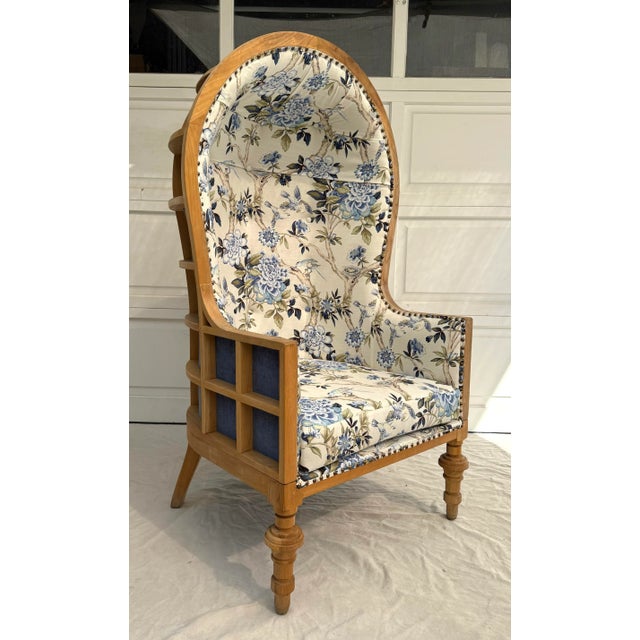 French Chinoiserie Balloon Porters Chair With Wood Cage Design For Sale - Image 11 of 12