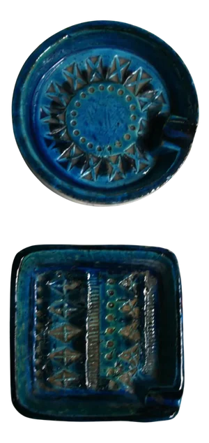 Rimini Blue Series Ashtrays by Aldo Londi for Bitossi, 1970s, Set of 2