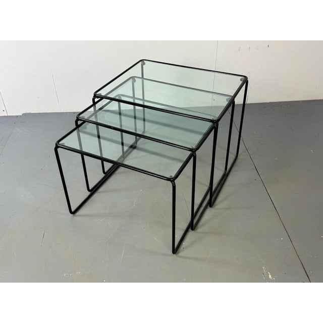 Black Modernist Italian Steel and Glass Set of Nesting Tables, 1970s, Set of 3 For Sale - Image 8 of 9