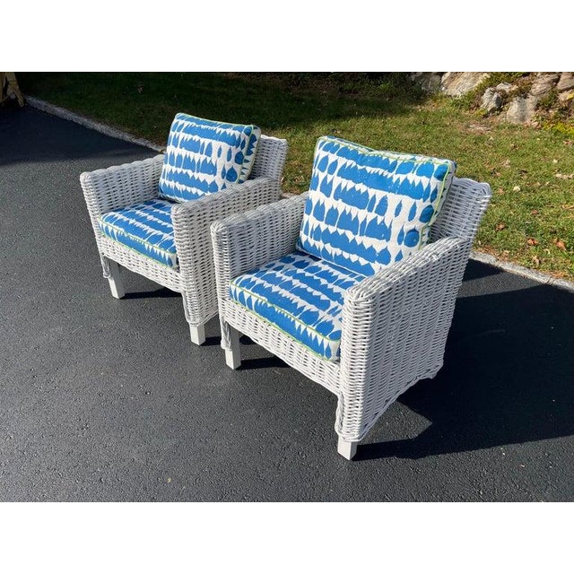 Traditional Pair of White Wicker Club Chairs For Sale - Image 3 of 18