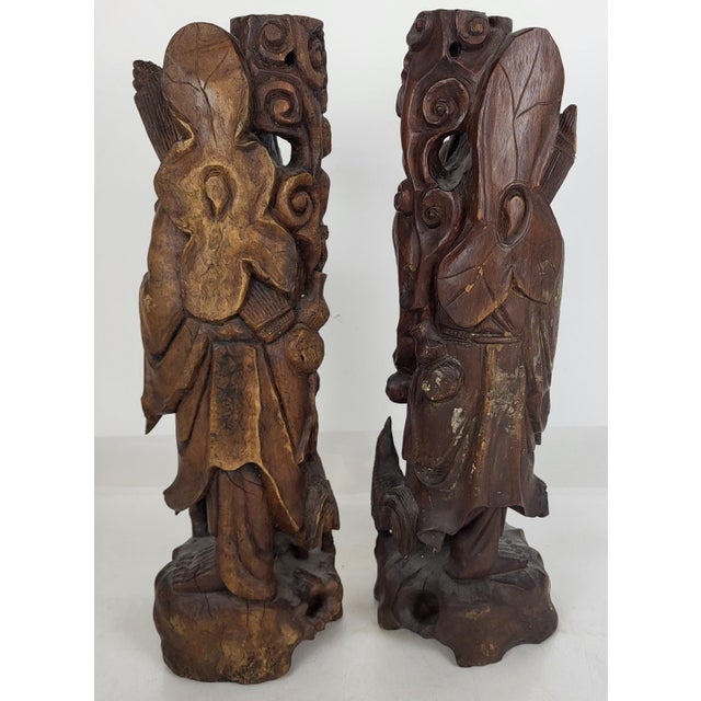 Late 19th Century Pair of Large Antique Chinese Li Tieguai Carved Wood Figures W. Glass Eyes For Sale - Image 5 of 14