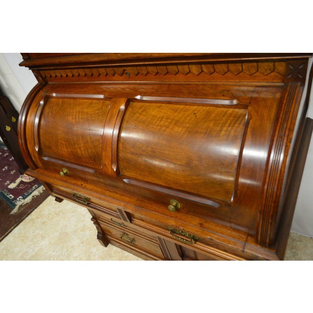 Antique 1800's Victorian Walnut Secretary Cylinder Roll ...