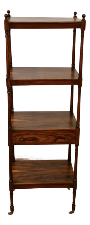 1910s Antique English Regency Rosewood Book-Match Etagere Display With 4 Shelves
