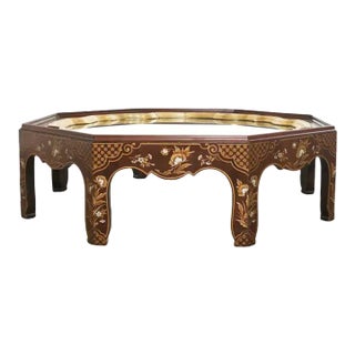 Baker Chinoiserie Octagonal Lacquered Brass Tray Cocktail Table For Sale