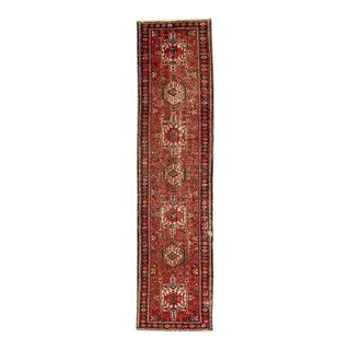 Vintage Persian Heriz Handmade Geometric Rust Wool Runner For Sale