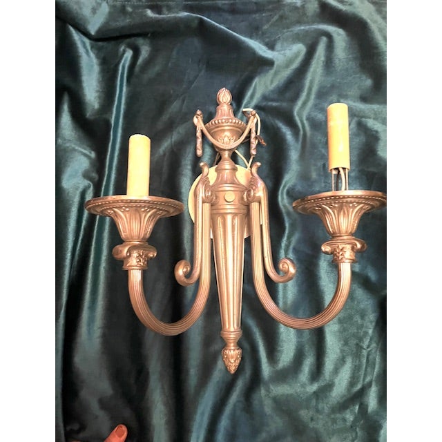 1980s Set of 4 Vintage Brushed Nickel Neoclassical Sconces For Sale - Image 5 of 12