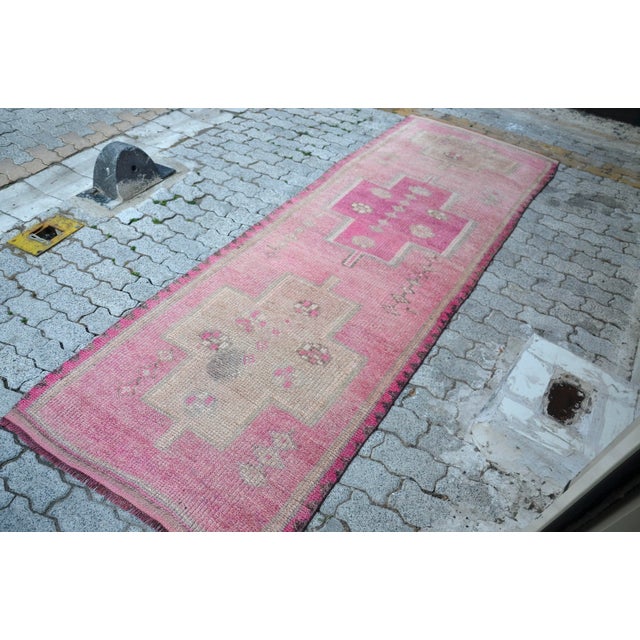 Turkish Light Pink Wool Handknotted Runner For Sale - Image 9 of 11