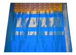Silk Ikat Poochampalee Saree Sari Indian Gold Tone Yellow, Green & Turquoise Blue Geometric Paisley Pattern