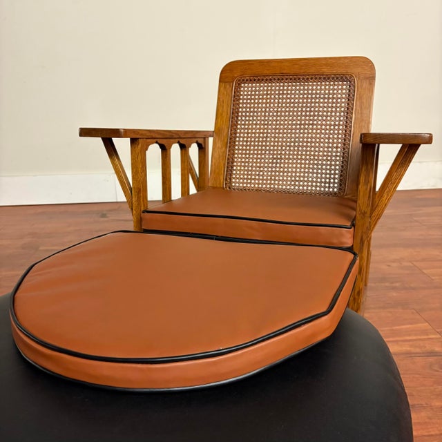 Vintage Oak & Cane Mission Style Rocking Chair With New Leather Cushions For Sale - Image 4 of 18
