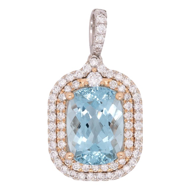 4.9Ct Santa Maria Aquamarine Pendant With Natural Diamond Accents: 14k Gold For Sale