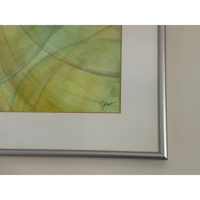 A serene and deeply captivating original geometric watercolor painting titled "Safe Voyage Home" from the noted Maru...