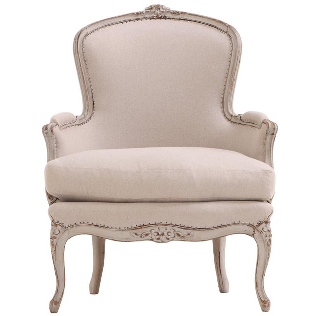 French A French Louis XV Painted & Carved Bergere, C. 1920. For Sale - Image 3 of 8