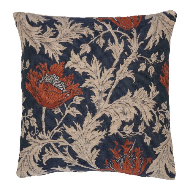Morris Anemone Blue Cushion With Feather Filler - 33x33cm (13"x13") For Sale