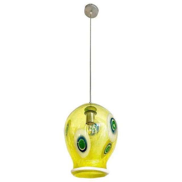 Bespoke Italian Organic Yellow Green White Tulip Murano Glass Pendant Light For Sale - Image 13 of 13
