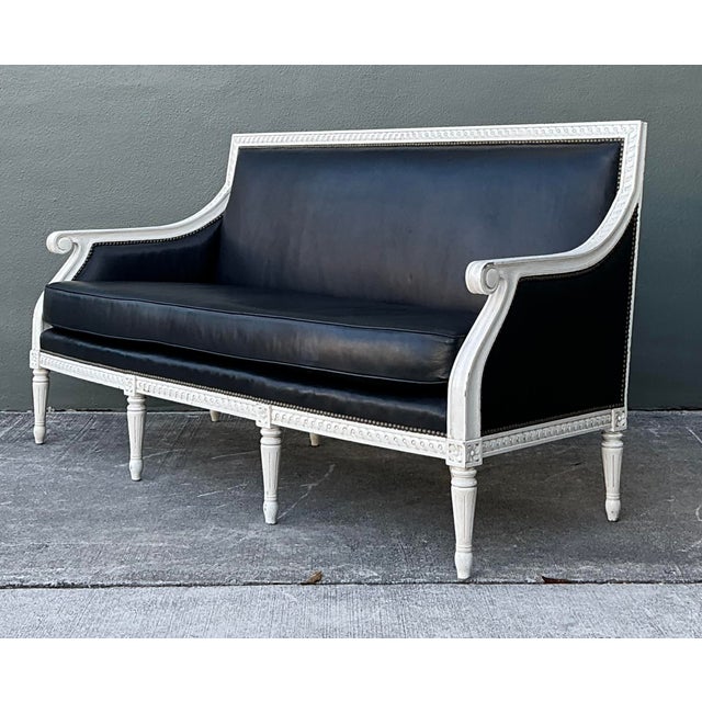 Early 21st Century Vintage Oly “Hanna” Leather Louis XVI Style Sofa For Sale - Image 5 of 12