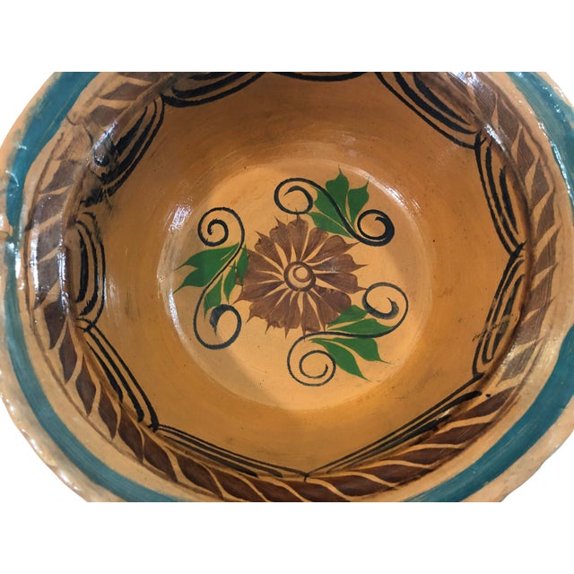 Large Vintage Mestizo Hand Thrown Mexican Pottery Bowl W/ Handles For Sale - Image 4 of 8