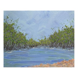 A Pond Brings Peace Acrylic Painting Unframed 8 X 10" Nature Theme Wall Art For Sale