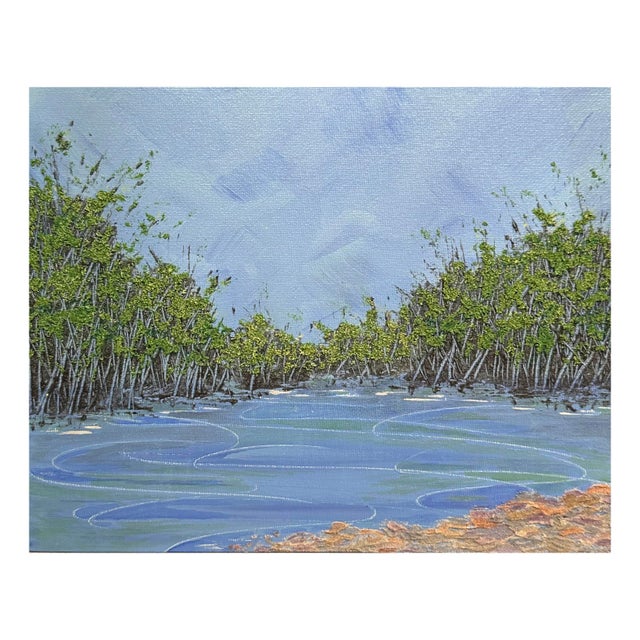 A Pond Brings Peace Acrylic Painting Unframed 8 X 10" Nature Theme Wall Art For Sale