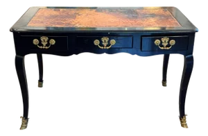 Early 19th Century French Ebonized Bureau Plat With Leather Top