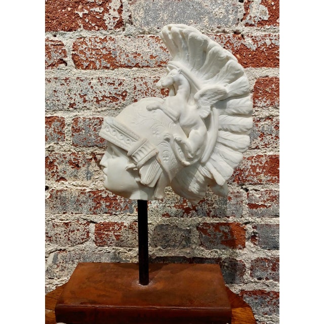 Roman warrior Head w/Feather Helmet -19th century Italian Marble sculpture Head size 11 x 8 1/2 x 5 -overall size with...